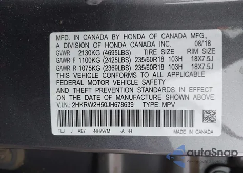 2018 Honda Cr-V Ex из США, поврежденный, VIN 2HKRW2H50JH678639